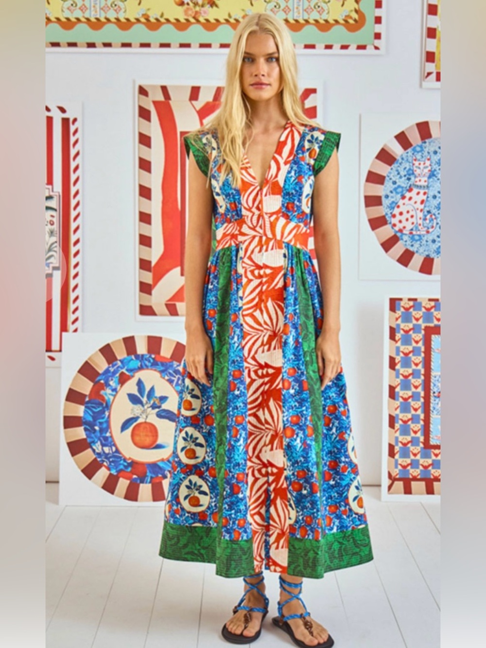 HUNTER BELL APRIL Midi Dress in Orange Grove Combo Size 10 NWOT Perfect!